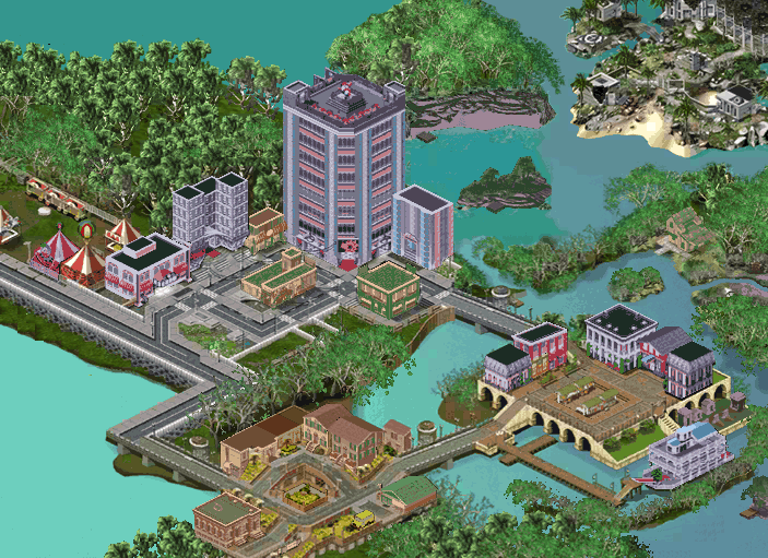 A map of Miniopolis, the location of The Urbz: Sims in the City.